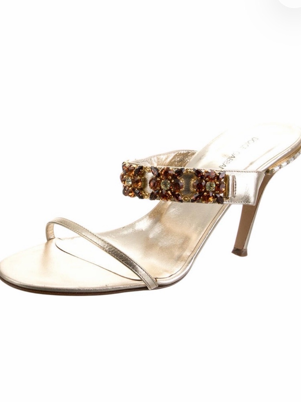 Dolce & Gabbana Gold Crystal Embellished Stiletto Slide Sandals